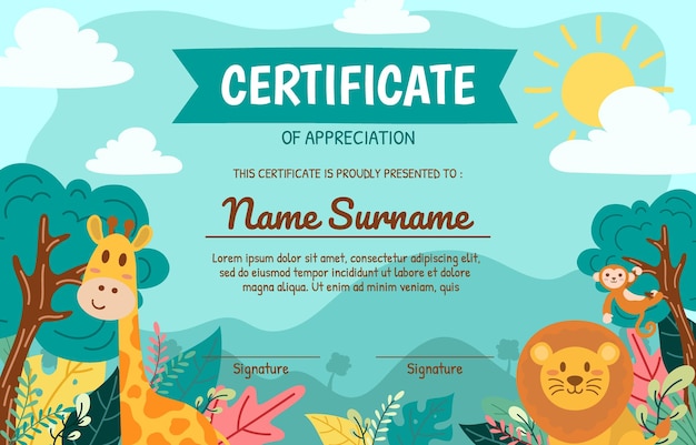 un cartel para una jirafa llamado certificado de honor