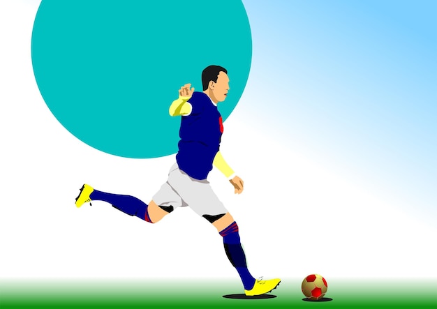 Cartel de jugador de fútbol Vector Color Ilustración 3d Ilustración dibujada a mano