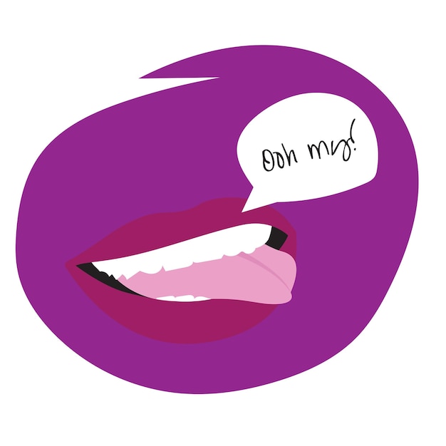 Un cartel de labios púrpura con las palabras " Oh mi " en él