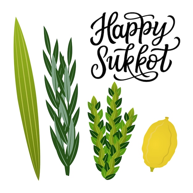 Vector cartel de letras feliz sukkot