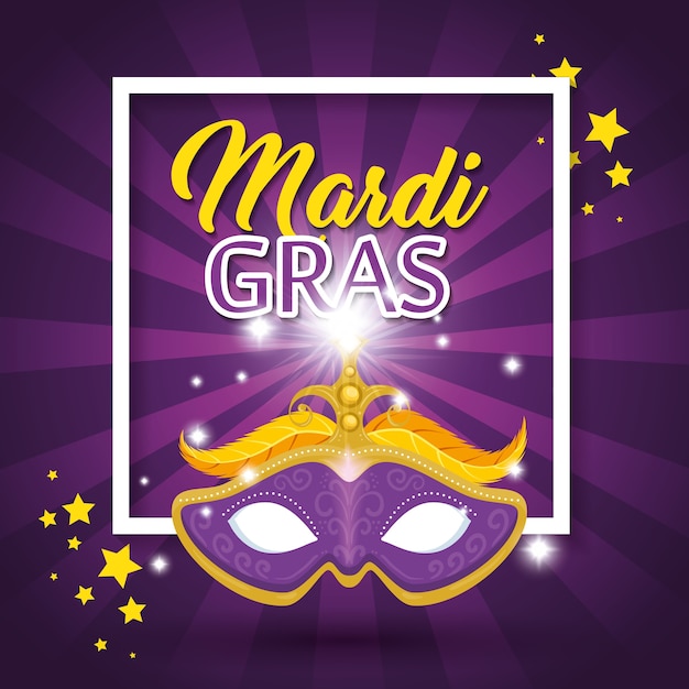 Cartel de letras de mardi gras con máscara bandera de carnaval