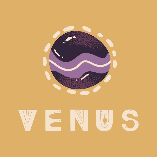 Cartel de letras venus y planeta. ilustración de vector de carteles, grabados y tarjetas