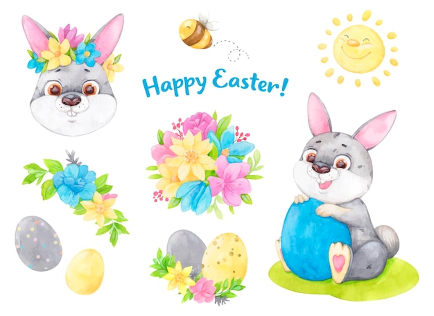 Cartel lindo de los niños del ejemplo de la acuarela del conejito de Pascua