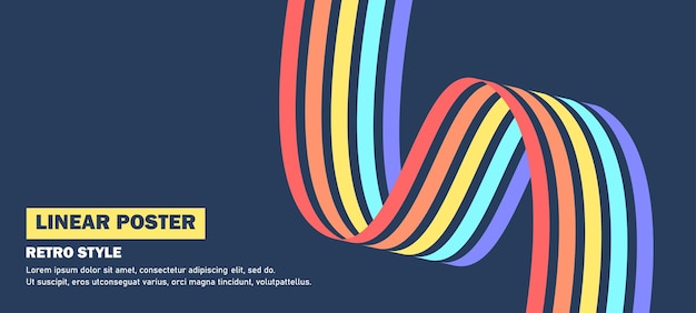 Cartel lineal Banner retro multicolor Estilo de cinta ondulada Ilustración vectorial