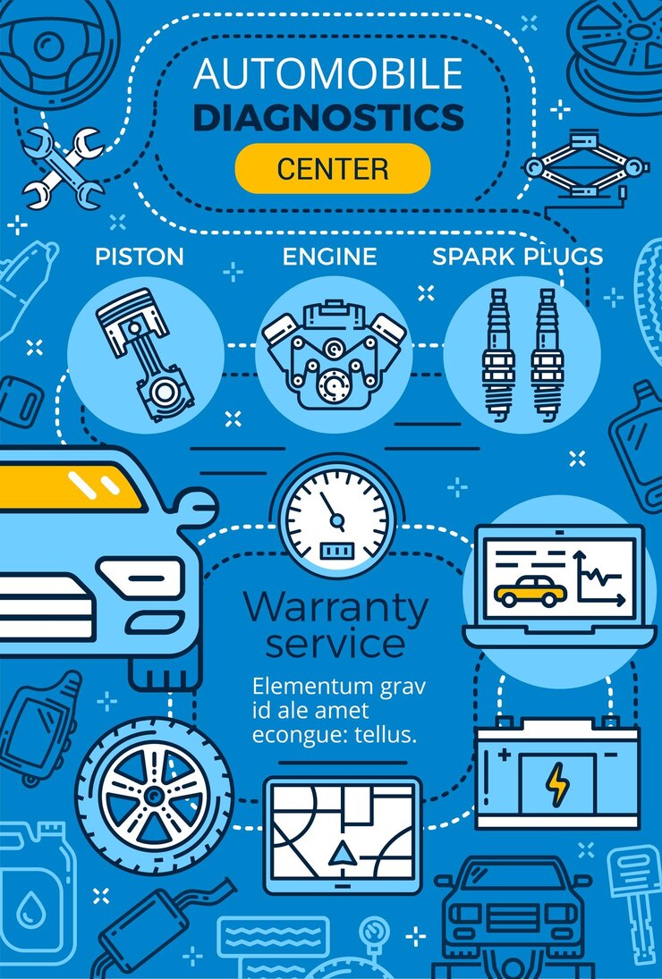 Vector cartel lineal de vector de servicio de garaje de reparación de automóviles