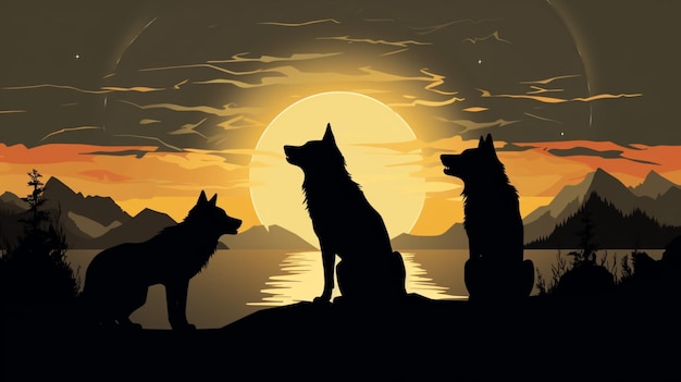 un cartel con un lobo y la luna en el fondo