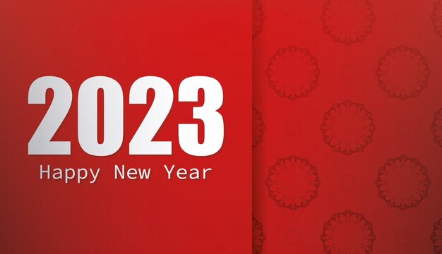 Cartel de lujo rojo de año nuevo 2023 con hermoso adorno oriental