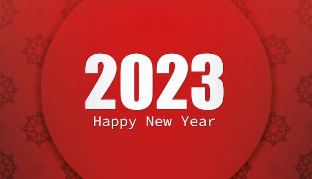 Cartel de lujo rojo de año nuevo 2023 con hermoso adorno