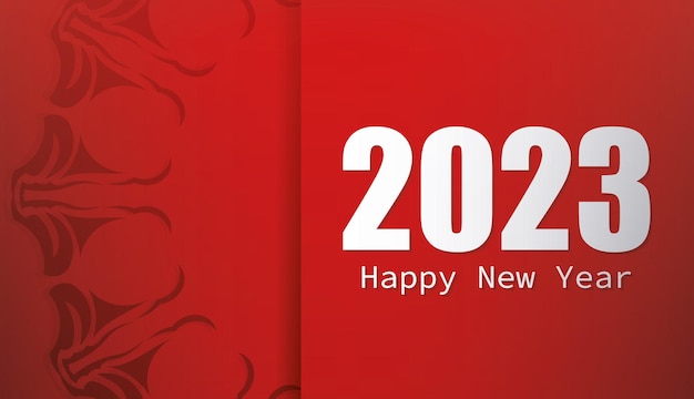 Cartel de lujo rojo de año nuevo 2023 con hermoso patrón oriental