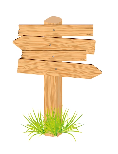 cartel de madera aislado en la ilustración de vector de fondo blanco