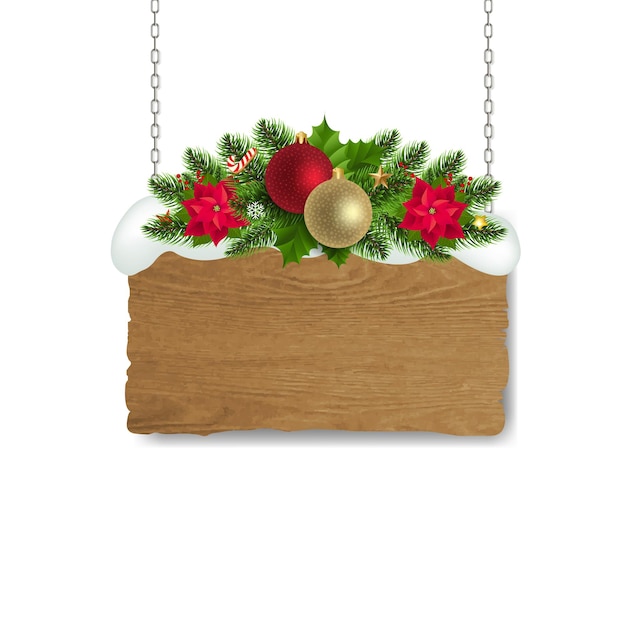 Cartel de madera de navidad con fondo transparente con malla de degradado, ilustración vectorial