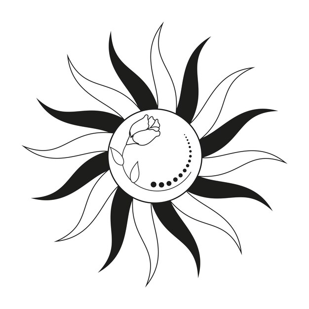 Cartel de magia mística de alquimia esotérica Flor de sol Tatuaje de talismán espiritual Ilustración de Boho
