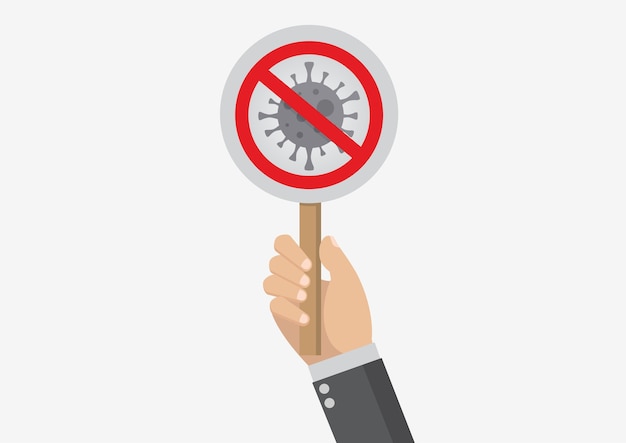 Cartel de mano para señal de Stop Covid-19