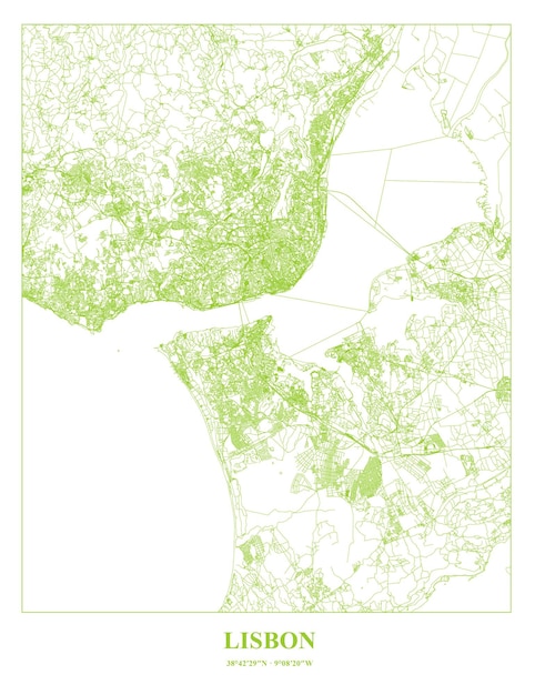 Vector cartel mapa de la ciudad capital de lisboa