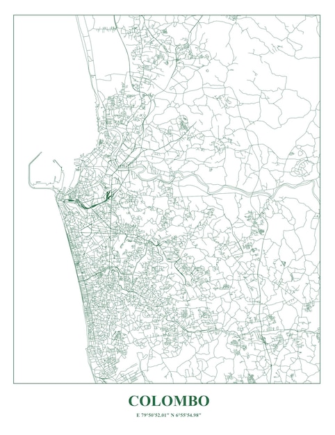 Cartel mapa de la ciudad de colombo en sri lanka