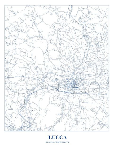 Vector cartel mapa de la ciudad italiana de lucca