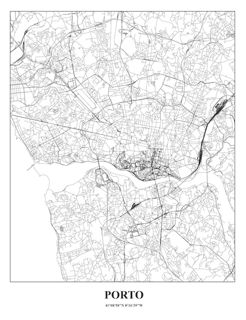 Cartel Mapa de la ciudad de Oporto