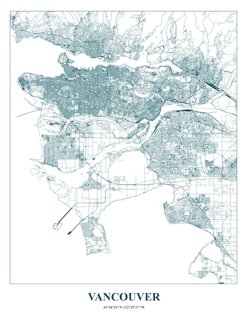 Cartel Mapa de la ciudad de Vancouver