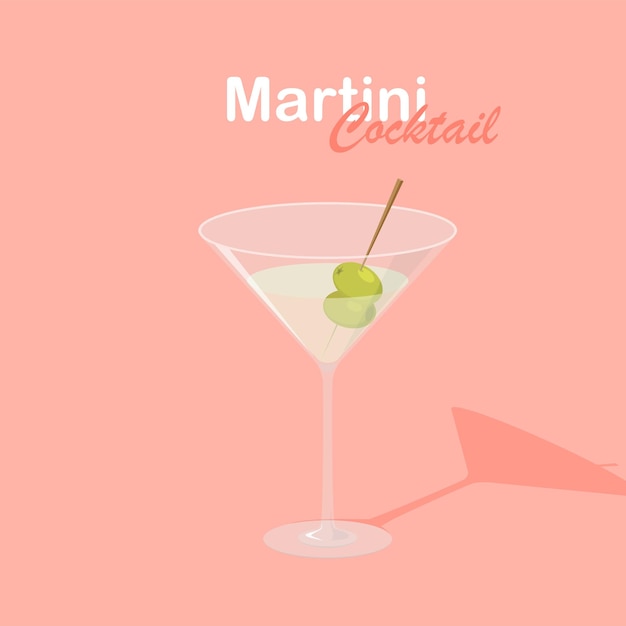 Vector cartel martini cóctel con aceitunas bebidas en un vaso ilustración vectorial en estilo plano de moda