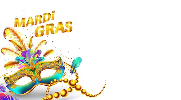 Cartel de máscara de carnaval de mardi gras aislado en blanco