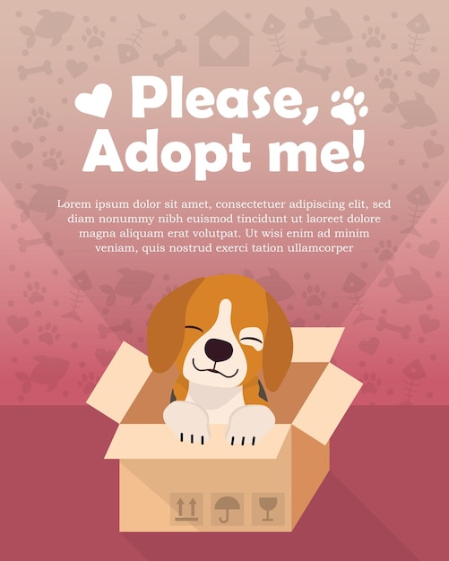 Un cartel me adopta icono ilustración vectorial adopción de mascotas en fondo aislado concepto de signo de perro en caja