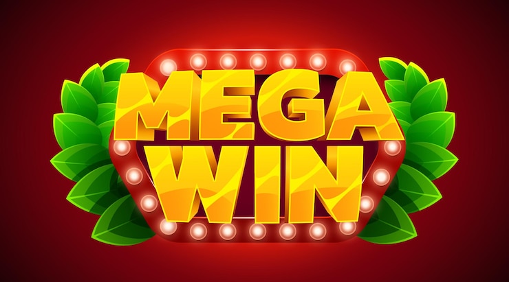 Vector el cartel de mega win con letras doradas en el casino en línea