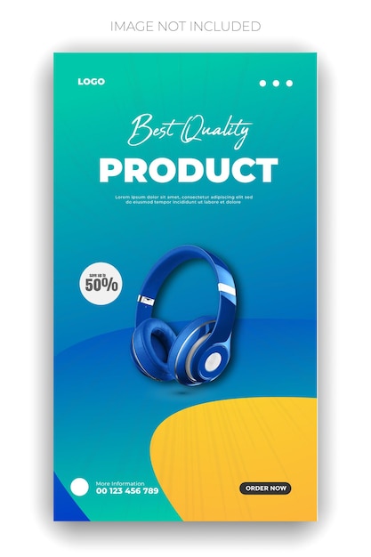 un cartel para el mejor producto con unos auriculares azules en él
