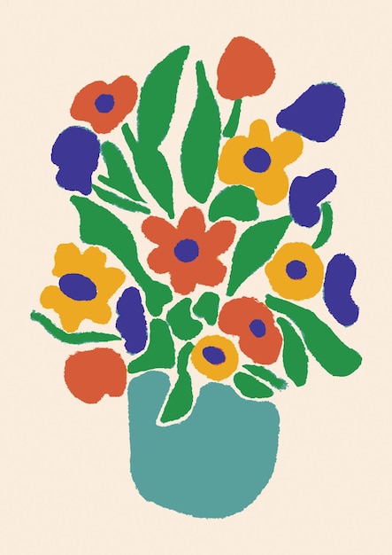 Cartel de mercado de flores de composición botánica de arte de flores pintadas a mano coloridas