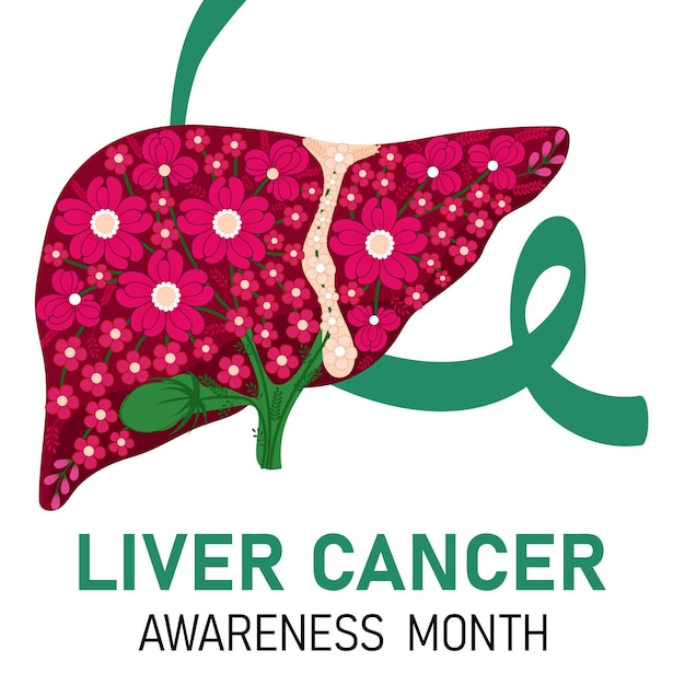 Vector cartel del mes de concientización sobre el cáncer de hígado
