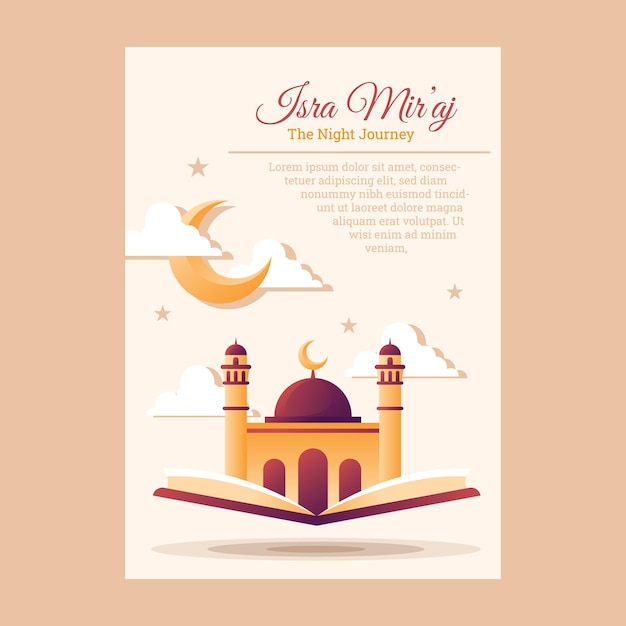 un cartel para una mezquita con una imagen de una mezquita en él