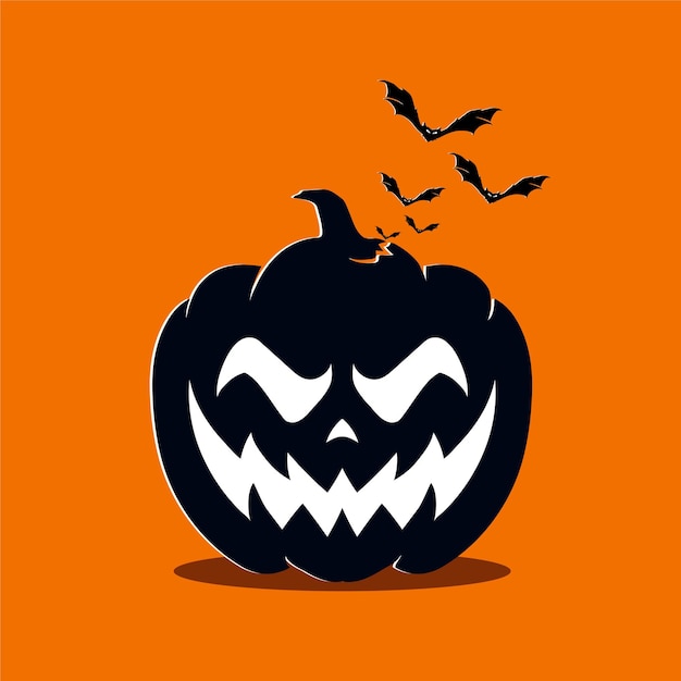 Cartel de miedo de Halloween Banner con murciélago de tumba de calabaza naranja Ilustración vectorial