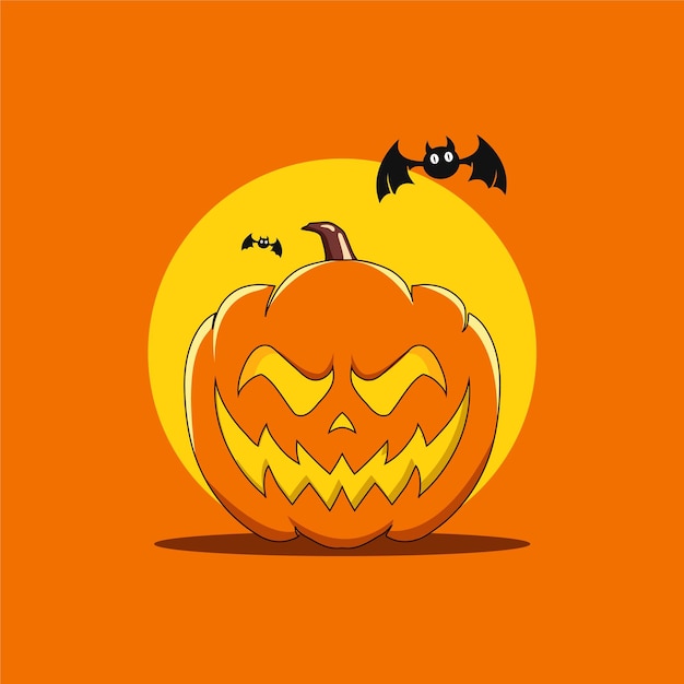 Cartel de miedo de Halloween Banner con murciélago de tumba de calabaza naranja Ilustración vectorial