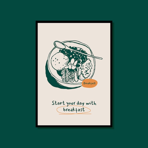 Vector cartel minimalista de comida dibujado a mano para la colección de arte mural.