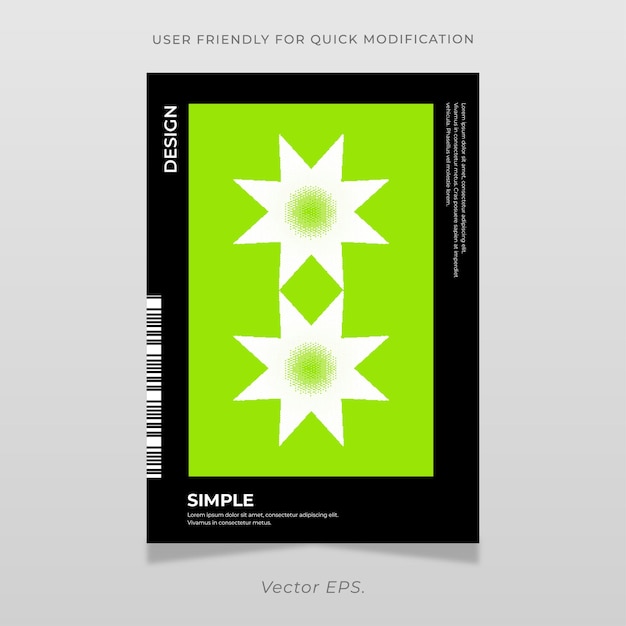 El cartel minimalista premium es un volante de geometría de píxeles verde estilo plantilla negra vector de brutalismo y2k