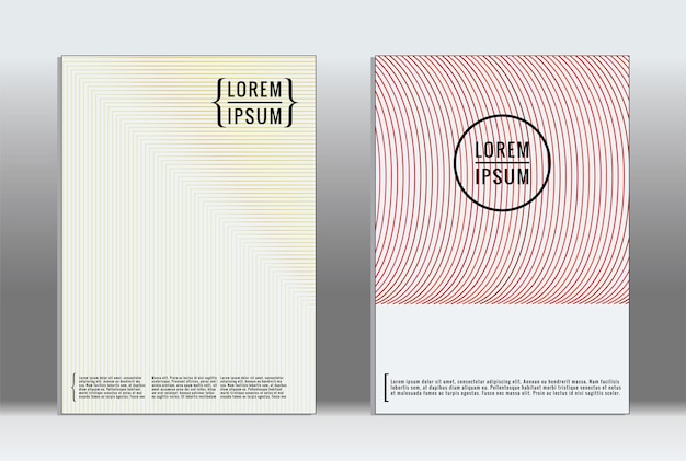 Cartel mínimo. Cubierta geométrica vectorial. Plantilla de informe de moda hipster. Conjunto de folletos de diseño gráfico con gradiente de línea futurista. Diseños minimalistas de moda. Carteles a rayas. Conjunto de diseño de pancartas retro.