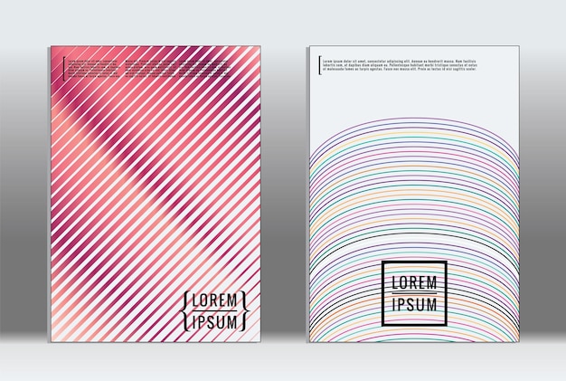 Cartel mínimo. Cubierta geométrica vectorial. Plantilla de informe de moda hipster. Conjunto de folletos de diseño gráfico con gradiente de línea futurista. Diseños minimalistas de moda. Carteles a rayas. Conjunto de diseño de pancartas retro.