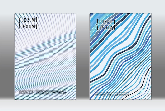 Cartel mínimo. Cubierta geométrica vectorial. Plantilla de informe de moda hipster. Conjunto de folletos de diseño gráfico con gradiente de línea futurista. Diseños minimalistas de moda. Carteles a rayas. Conjunto de diseño de pancartas retro.