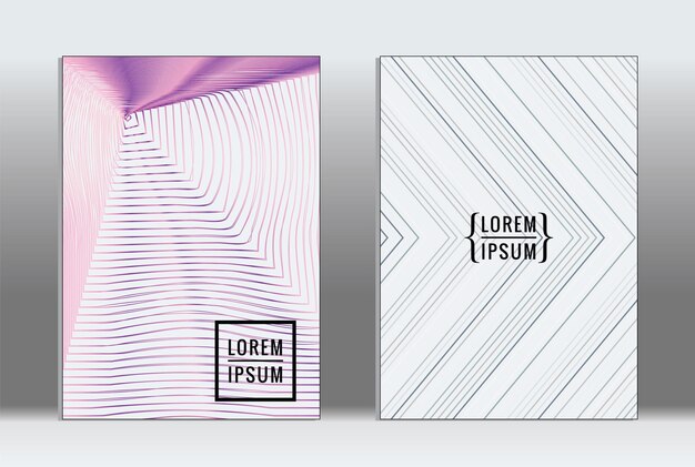 Cartel mínimo. Cubierta geométrica vectorial. Plantilla de informe de moda hipster. Conjunto de folletos de diseño gráfico con gradiente de línea futurista. Diseños minimalistas de moda. Carteles a rayas. Conjunto de diseño de pancartas retro.