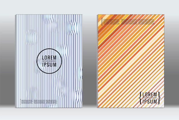 Cartel mínimo. Cubierta geométrica vectorial. Plantilla de informe de moda hipster. Conjunto de folletos de diseño gráfico con gradiente de línea futurista. Diseños minimalistas de moda. Carteles a rayas. Conjunto de diseño de pancartas retro.