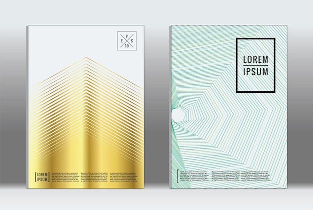 Cartel mínimo. Cubierta geométrica vectorial. Plantilla de informe de moda hipster. Conjunto de folletos de diseño gráfico con gradiente de línea futurista. Diseños minimalistas de moda. Carteles a rayas. Conjunto de diseño de pancartas retro.