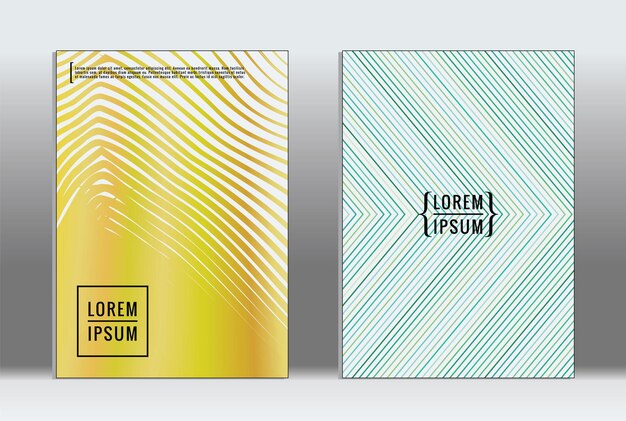 Cartel mínimo. Cubierta geométrica vectorial. Plantilla de informe de moda hipster. Conjunto de folletos de diseño gráfico con gradiente de línea futurista. Diseños minimalistas de moda. Carteles a rayas. Conjunto de diseño de pancartas retro.