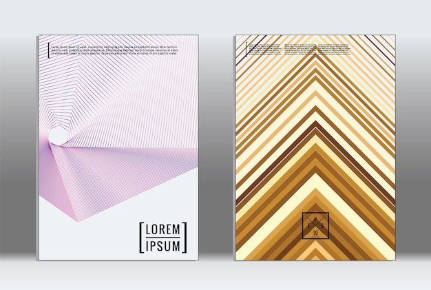 Cartel mínimo. Cubierta geométrica vectorial. Plantilla de informe de moda hipster. Conjunto de folletos de diseño gráfico con gradiente de línea futurista. Diseños minimalistas de moda. Carteles a rayas. Conjunto de diseño de pancartas retro.