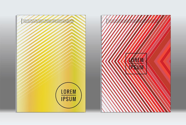 Cartel mínimo. Cubierta geométrica vectorial. Plantilla de informe de moda hipster. Conjunto de folletos de diseño gráfico con gradiente de línea futurista. Diseños minimalistas de moda. Carteles a rayas. Conjunto de diseño de pancartas retro.