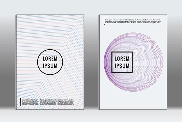 Cartel mínimo. Cubierta geométrica vectorial. Plantilla de informe de moda hipster. Conjunto de folletos de diseño gráfico con gradiente de línea futurista. Diseños minimalistas de moda. Carteles a rayas. Conjunto de diseño de pancartas retro.