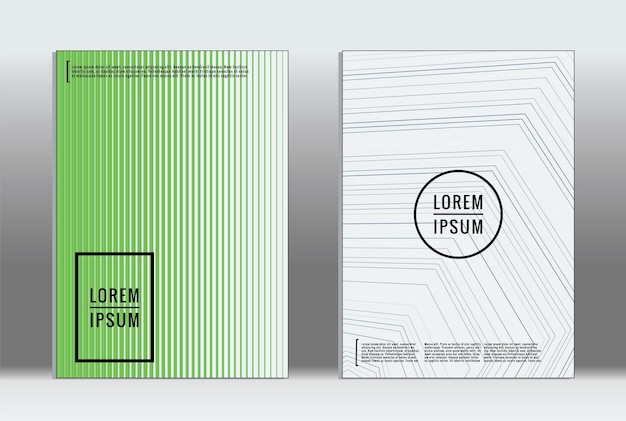 Cartel mínimo. Cubierta geométrica vectorial. Plantilla de informe de moda hipster. Conjunto de folletos de diseño gráfico con gradiente de línea futurista. Diseños minimalistas de moda. Carteles a rayas. Conjunto de diseño de pancartas retro.
