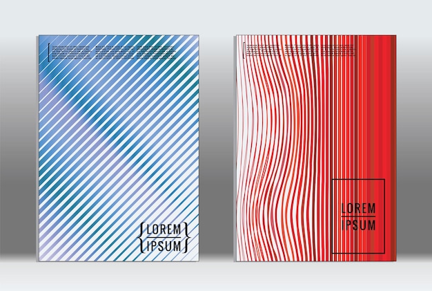 Cartel mínimo. Cubierta geométrica vectorial. Plantilla de informe de moda hipster. Conjunto de folletos de diseño gráfico con gradiente de línea futurista. Diseños minimalistas de moda. Carteles a rayas. Conjunto de diseño de pancartas retro.