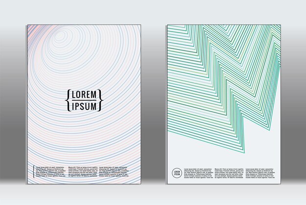 Cartel mínimo. Cubierta geométrica vectorial. Plantilla de informe de moda hipster. Conjunto de folletos de diseño gráfico con gradiente de línea futurista. Diseños minimalistas de moda. Carteles a rayas. Conjunto de diseño de pancartas retro.