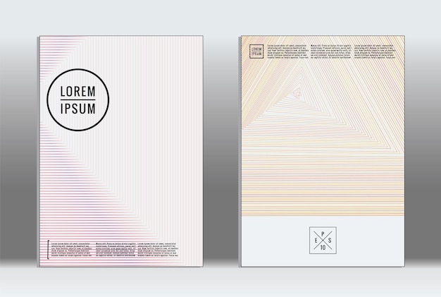 Cartel mínimo. Cubierta geométrica vectorial. Plantilla de informe de moda hipster. Conjunto de folletos de diseño gráfico con gradiente de línea futurista. Diseños minimalistas de moda. Carteles a rayas. Conjunto de diseño de pancartas retro.