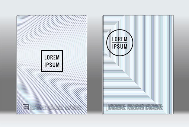 Cartel mínimo. Cubierta geométrica vectorial. Plantilla de informe de moda hipster. Conjunto de folletos de diseño gráfico con gradiente de línea futurista. Diseños minimalistas de moda. Carteles a rayas. Conjunto de diseño de pancartas retro.