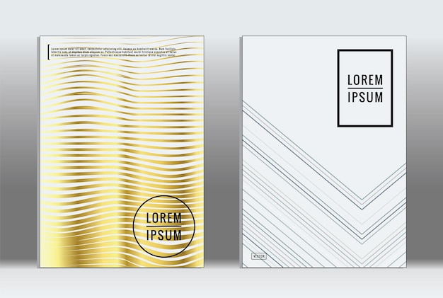 Cartel mínimo. Cubierta geométrica vectorial. Plantilla de informe de moda hipster. Conjunto de folletos de diseño gráfico con gradiente de línea futurista. Diseños minimalistas de moda. Carteles a rayas. Conjunto de diseño de pancartas retro.